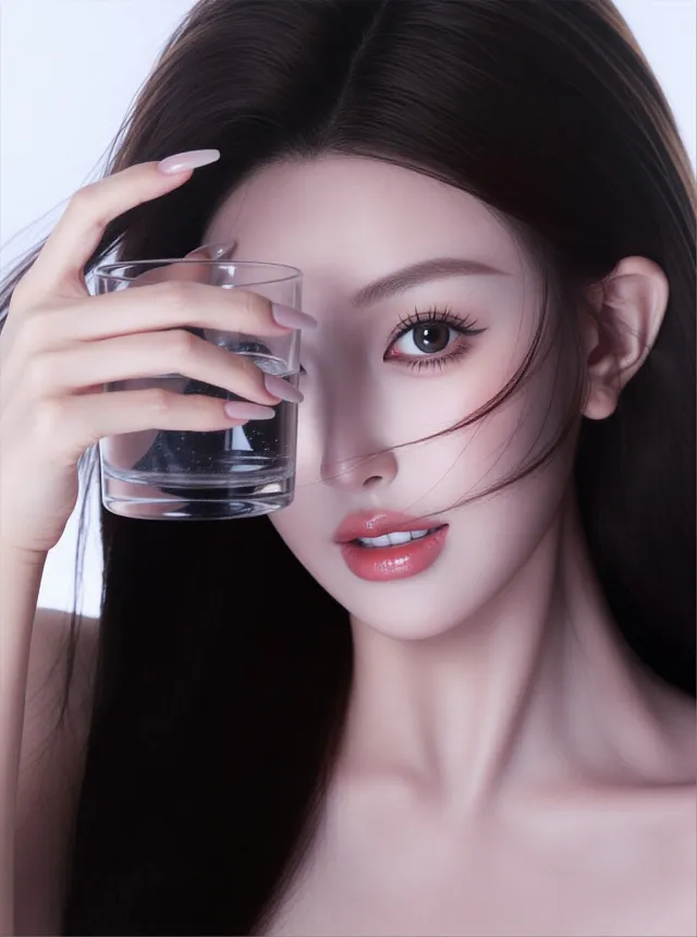 水杯遮脸长发凝视唯美美女手机壁纸