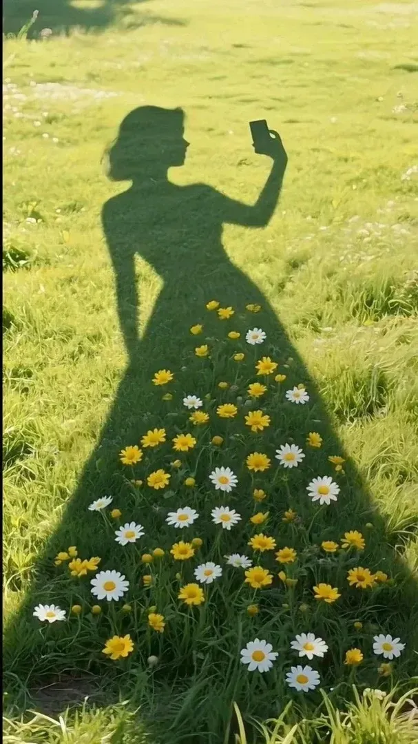 绿野花影女子自拍剪影手机壁纸