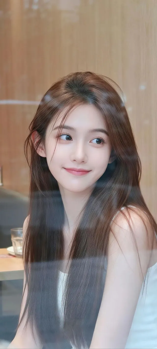 长发少女窗边微笑暖棕人物摄影手机壁纸