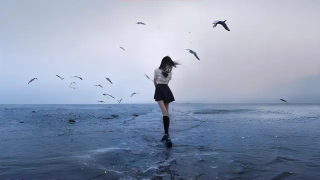 jk 海边 美女壁纸