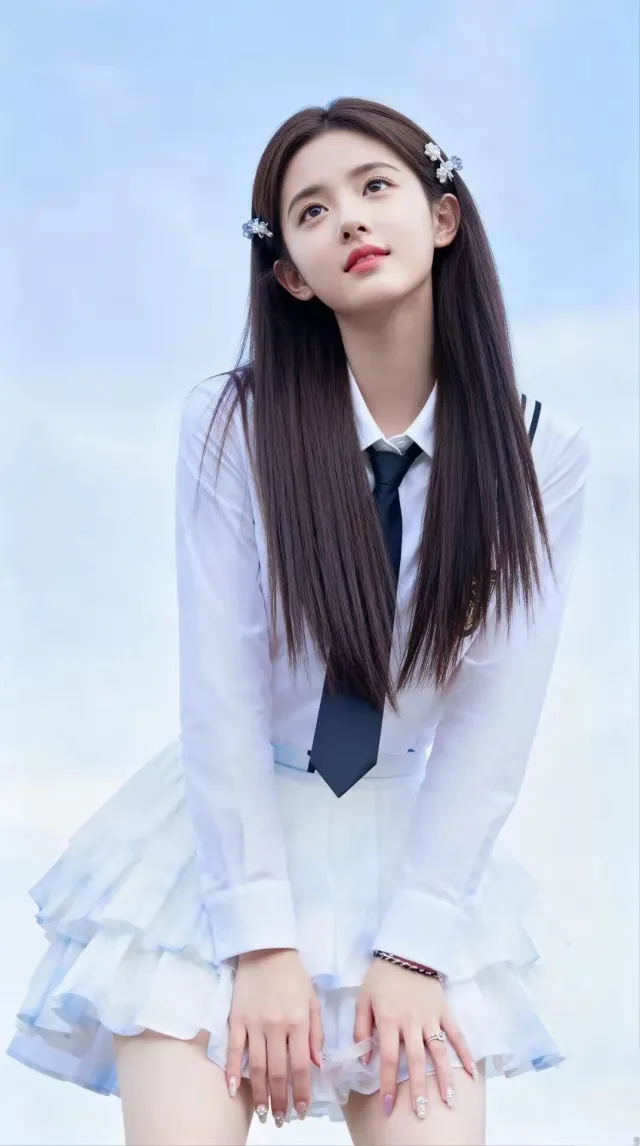 美女白衬衫黑领带仰望天空清新文艺人物摄影手机壁纸