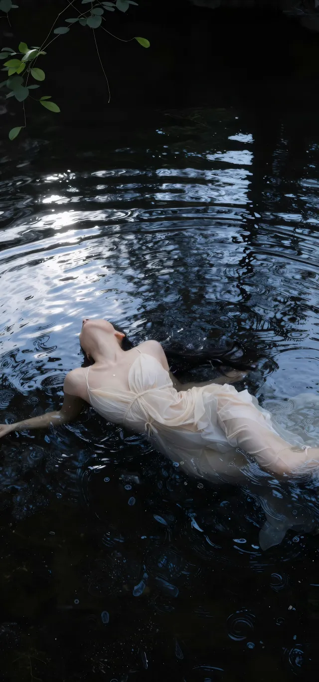 清冷白裙暗水漂浮唯美美女手机壁纸