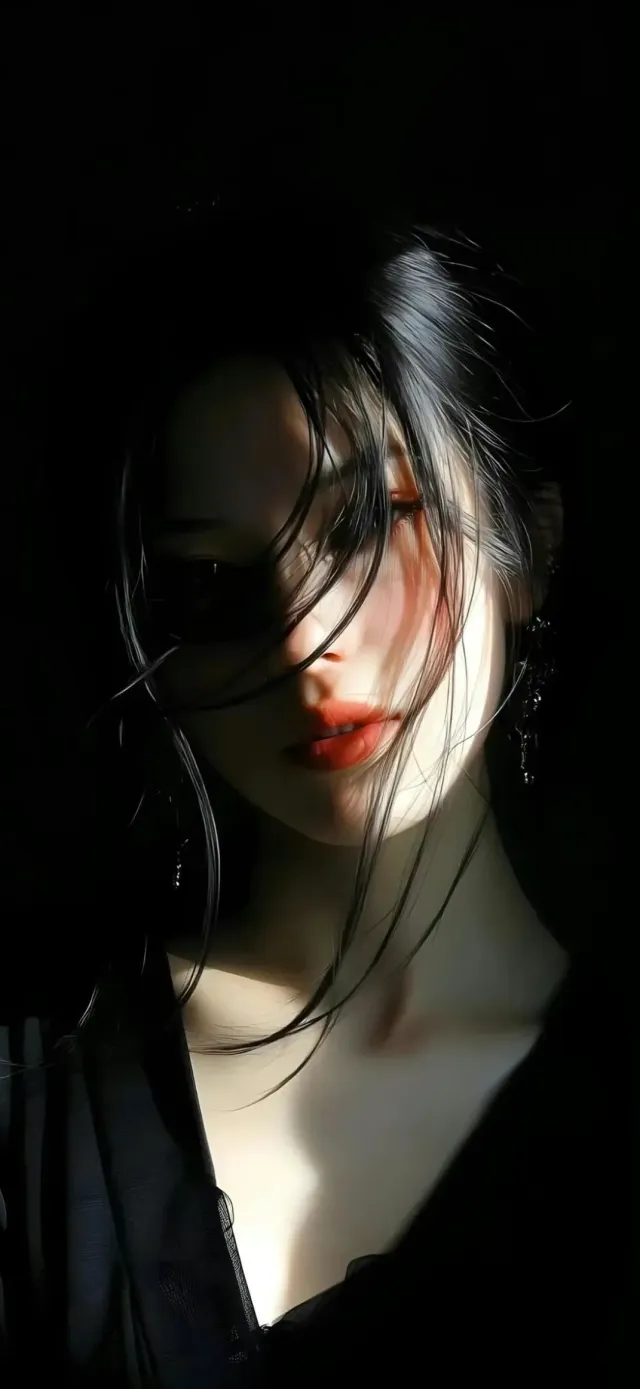 暗背景下的光影少女插画壁纸
